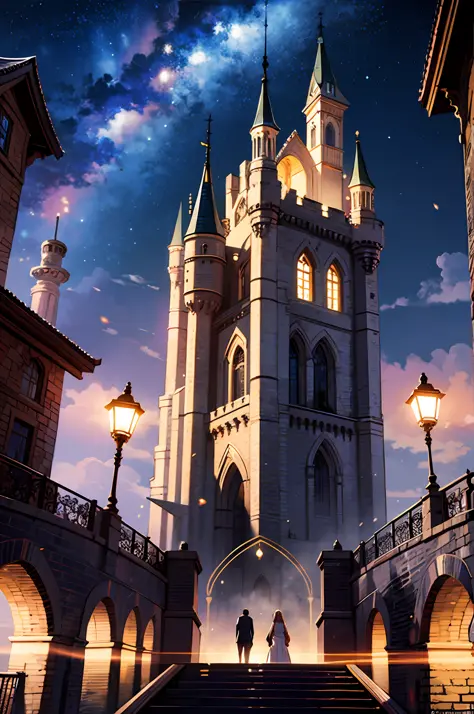 Top quality, beautiful illustration, 8k, castle, night, illumination