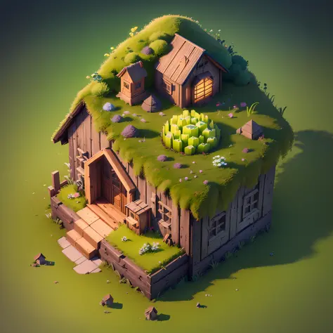 (isometric 3D),(masterpiece),  (extremely detailed CG unity 8k wallpaper), (best quality), (best illustration), (best shadow),
a cute ,A round turnip hut covered with moss
,octane render,ray tracing,ultra detailed