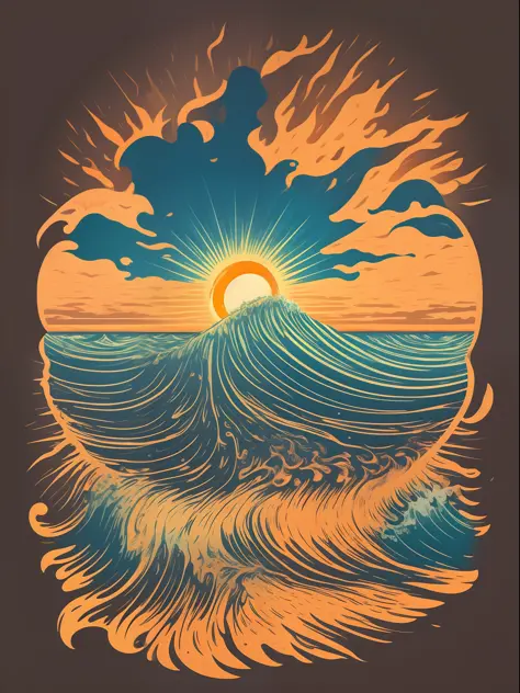 T-shirt design graphic, vector, contour, white background, Immerse yourself in the vibrant energy of beach life through captivating photography, capture the essence of sun-kissed shores and sparkling waves with a trendy style that blends vivid colors and d...