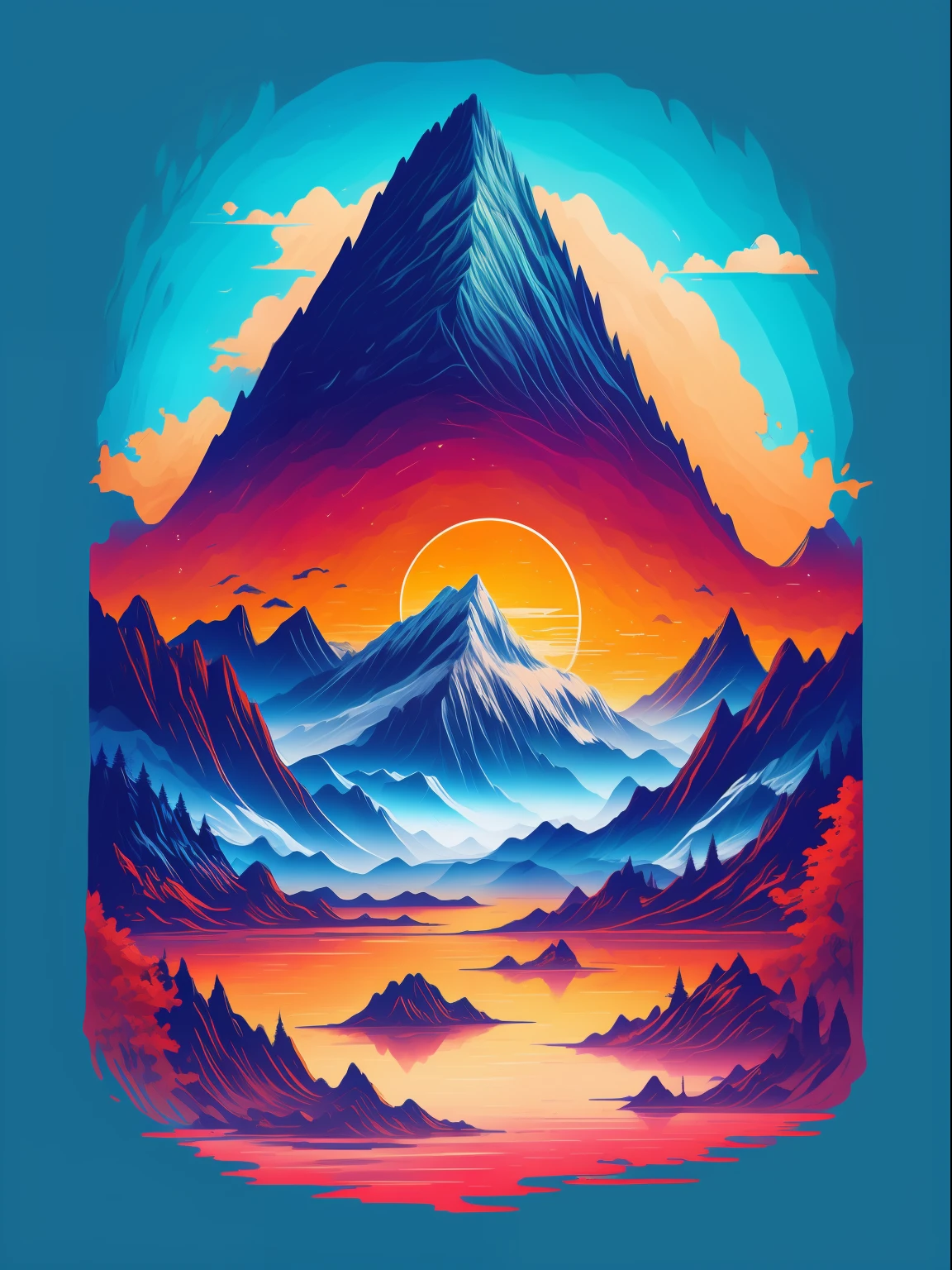 Captivating Landscapes, blending a contemporary artistic style with a sense of adventure and exploration, The artwork captures breathtaking natural landscapes in vivid colors and dynamic compositions, transporting viewers to awe-inspiring destinations.T-shirt design graphic,vector ,contour ,white background