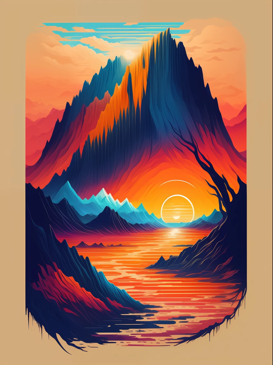 Captivating Landscapes, blending a contemporary artistic style with a sense of adventure and exploration, The artwork captures breathtaking natural landscapes in vivid colors and dynamic compositions, transporting viewers to awe-inspiring destinations.T-shirt design graphic,vector ,contour ,white background