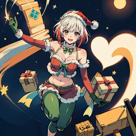 masterpiece, Best Quality, Absurdity, Perfect Anatomy,Only One Girl, Pascal Tales, Short Hair, Santa Claus Costume,Cleavage,Nave...