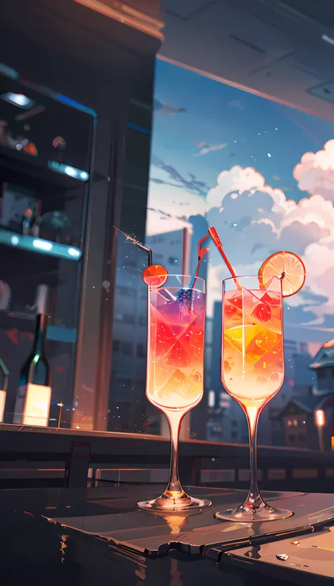 Cocktail World, No Man, Landscape, Summer, Sky, Clouds, Blurred Background, Masterpiece, Best Quality, Hyper Detail, --v6