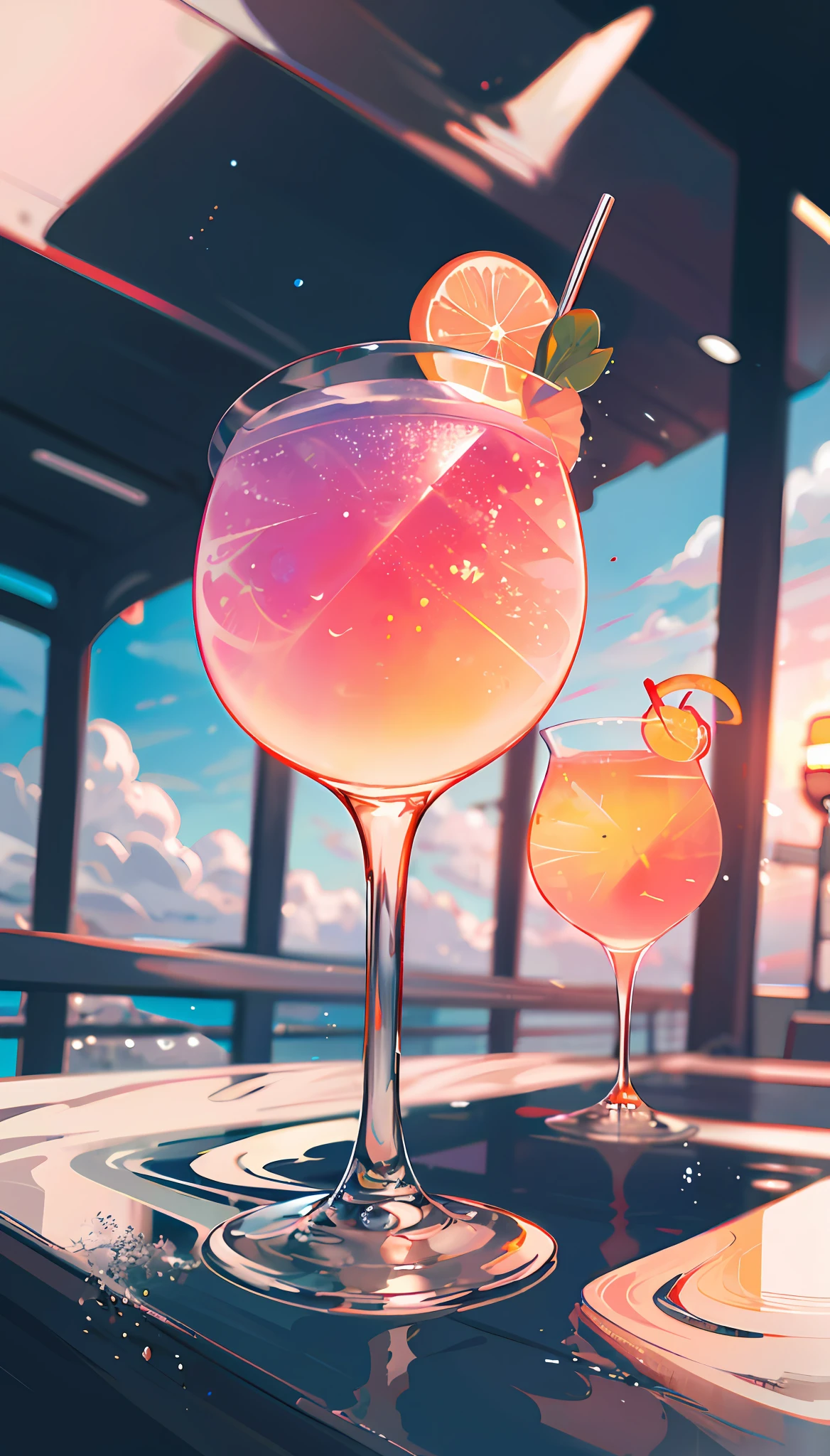 Cocktail Welt, Kein Mann, Landschaft, Summer, Himmel, Wolken, Unscharfer Hintergrund, Meisterwerk, beste Qualität, Hyperdetail, --v6