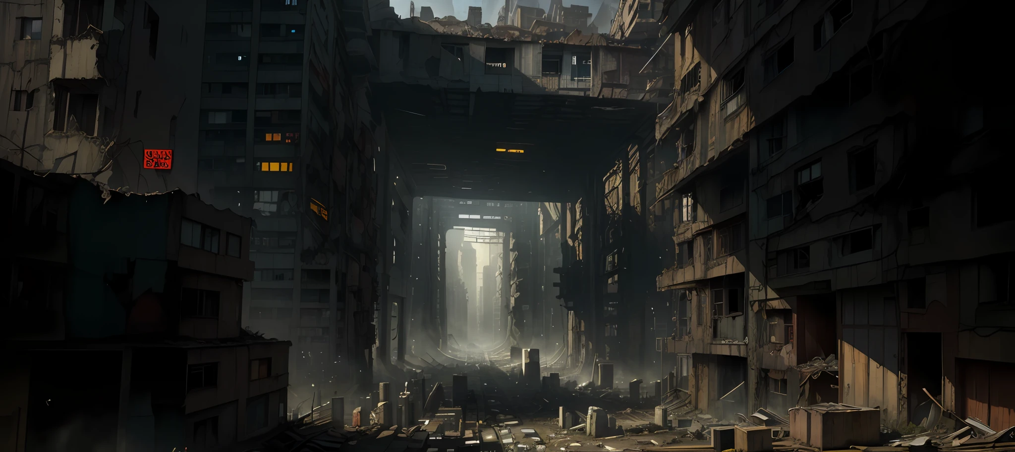 ((Best Quality)), ((Masterpiece)), (Very Detailed: 1.3), ((View of a Huge Dystopian Sprawling City)), Layers of Buildings Block the Sunlight (((Perfect Building))), Dirty Cracked Concrete and Dilapidated Steel Buildings, Towering Slums, 4k High Resolution, Masterpiece, Art Station Trend, (Clear Lines), Neon Sign,