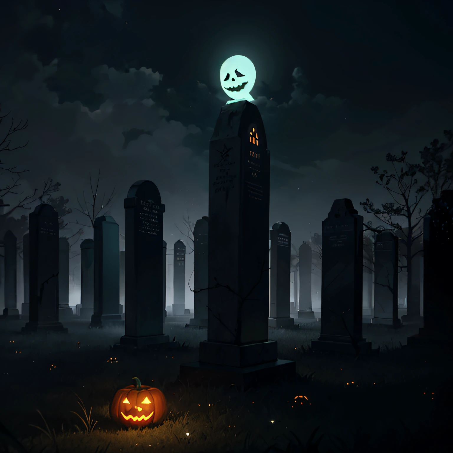 "Ghostly Hauntings": A minimalist and atmospheric image depicting ghostly apparitions floating among tombstones in a misty graveyard, with subtle shades of gray, capturing the eerie ambiance of Halloween night, Ultra realism, color field printing, high detail, UHD, 8k, anatomically correct, cinematic lighting 4d quality --auto