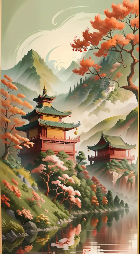 paintings with sui and tang periods as the background, chinese watercolor painting style, chinese painting style, chinese style ...