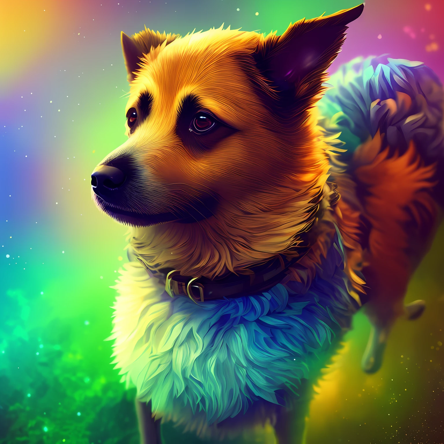 ChromaV5,nvinkpunk,(extremely detailed CG unity 8k wallpaper), A illustration of a cute dog,award winning photography, Chromatic Aberration, Detailed , HDR, Bloom, style by Monet, Pissarro, and Sisley ,trending on ArtStation, trending on CGSociety, art by midjourney