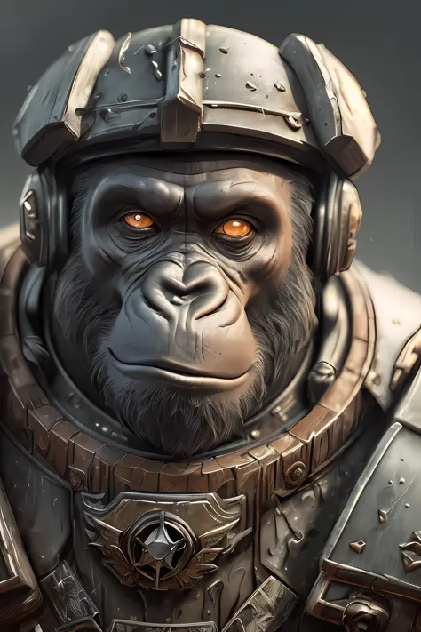 space marine warrior cyberpunk horror scifi extremely high detail portrait dnd,black  gorilla face,((finely crafted detailed white armor))((((intricate detail)))),  epic realistic, photo, faded, complex stuff around, intricate background, soaking wet, neut...