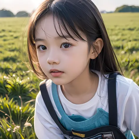 a close up of a child looking at a kite in a field, a poster inspired by Ding Yunpeng, trending on cg society, happening, spring...