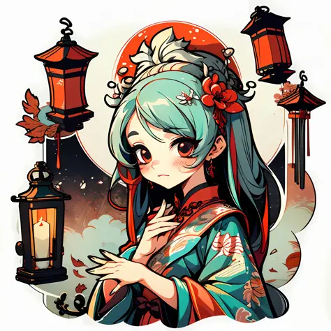 1 sticker, handbook, (sticker, 1 girl, chinese wedding dress, candle, red hijab, phoenix crown, red lantern, hair ornament,), wa...