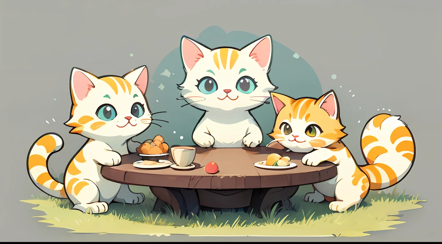 group of cute cats dining on g - SeaArt AI