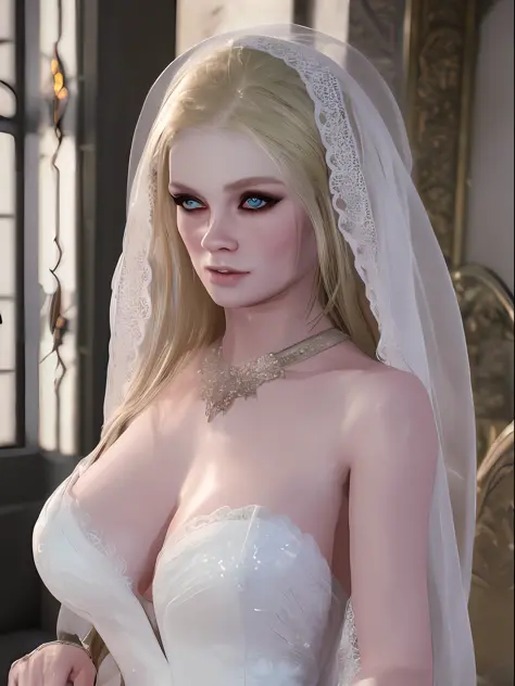 pretty blonde bride , 8k,realistic , sexy lace wedding dress