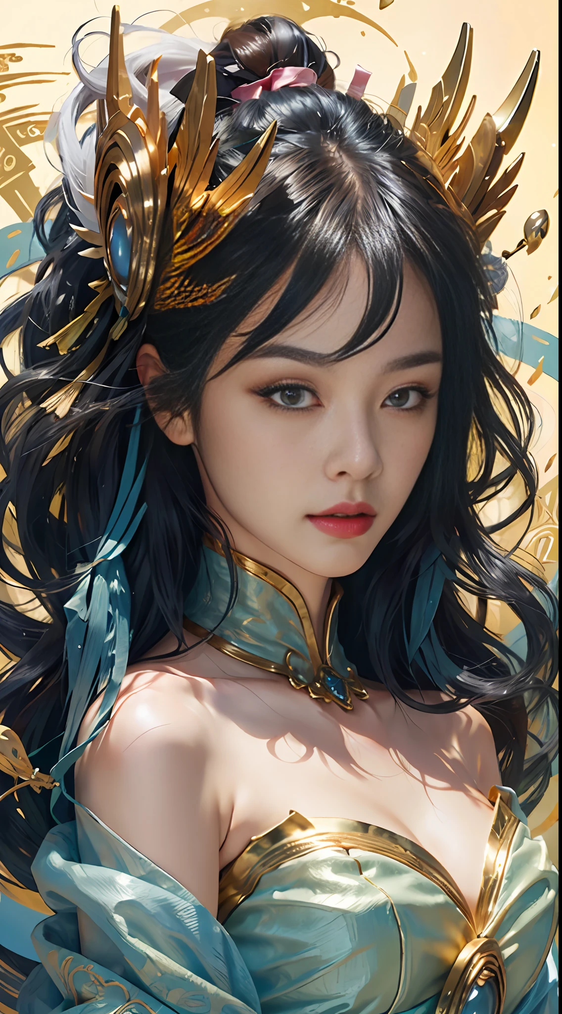 (Masterpiece:1.5), illustration, 4K, 8K, (high quality:1.1),fairy, highly detailed, detailed face, HDR, bright colors, natural lighting, beautiful eyes, beautiful face, 1 girl, solo, chinese lantern, chinese style, chinese architecture, paper cut fairy irelia, myth maker irelia, long hair, multicolored hair, hair accessories, face markings, white hair, green eyes, bangs, jewelry, gradient hair, (ribbon), countless throwing knives behind the back, magic background,