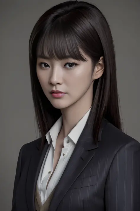 arafed image of a woman in a suit and tie posing for a picture, portrait of female korean idol, jaeyeon nam, 8k portrait render,...