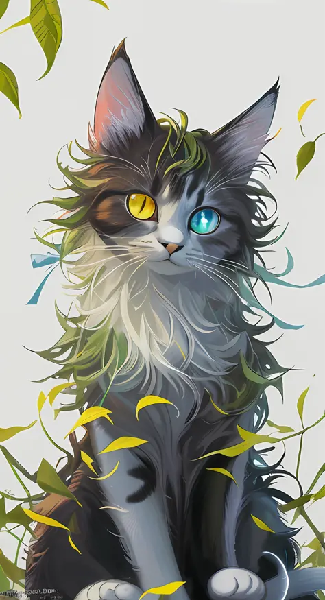 there is a cat sitting in leaves, anime cat, warrior cat fan art, realistic anime cat, cute detailed digital art, anime art wall...