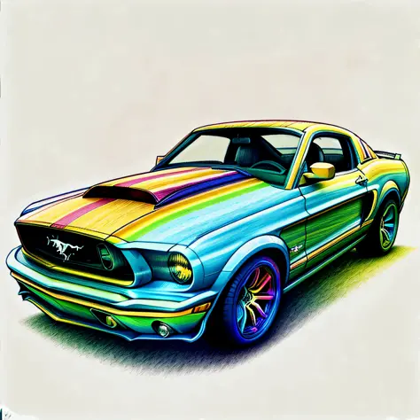 RainbowPencilRockAI mustang sport car, no environment 5:3