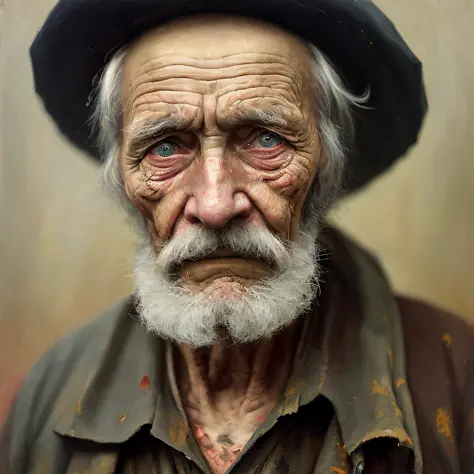 A portrait of the poor old 1800s Russian worker in rags, ((overwhelming fatigue)), age wrinkles, concept art, pastel oil paintin...