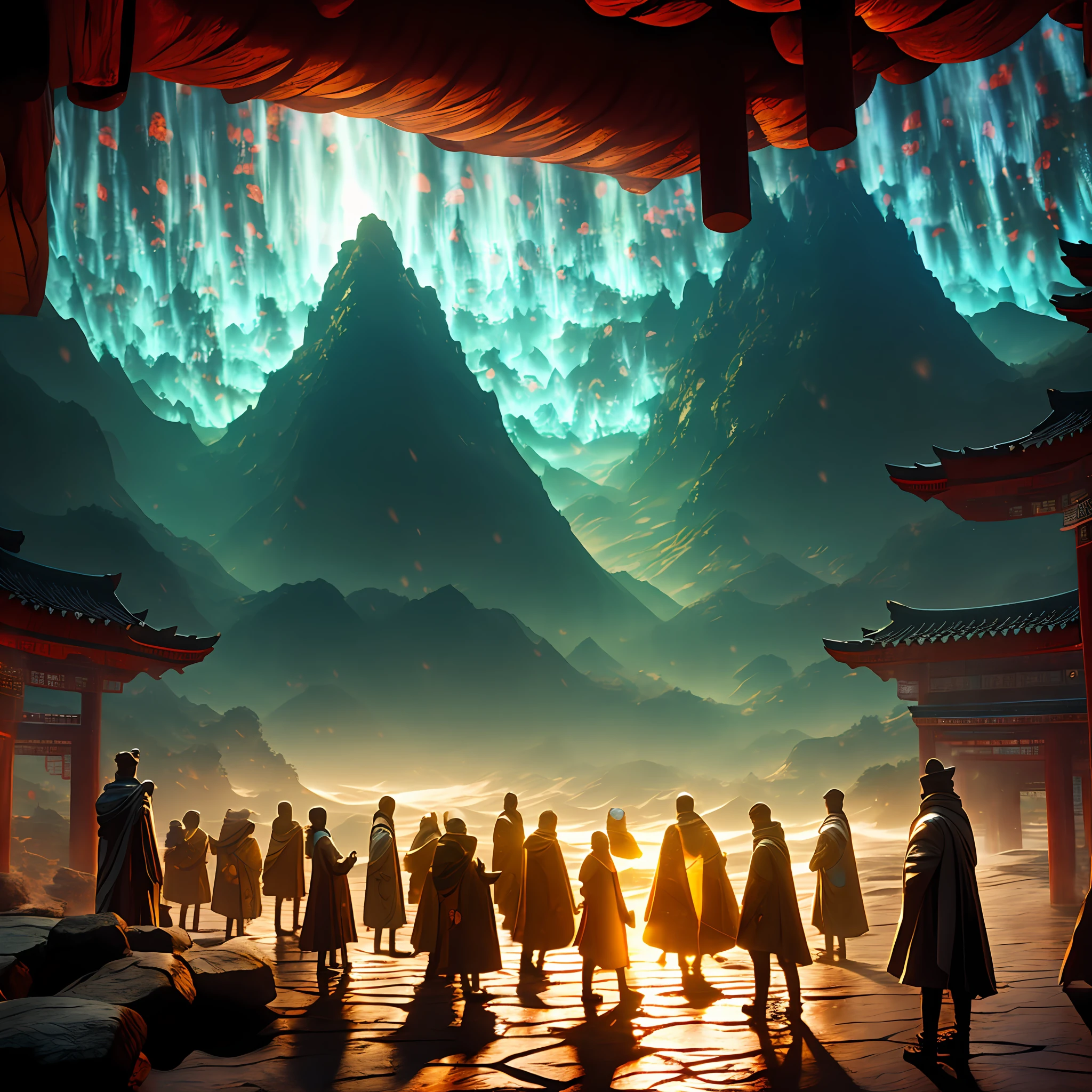 The sect opened the mountain to accept disciples, and the background was the mountain and rain and fog, and a group of people stood on the Zongmen square waiting for the assessment