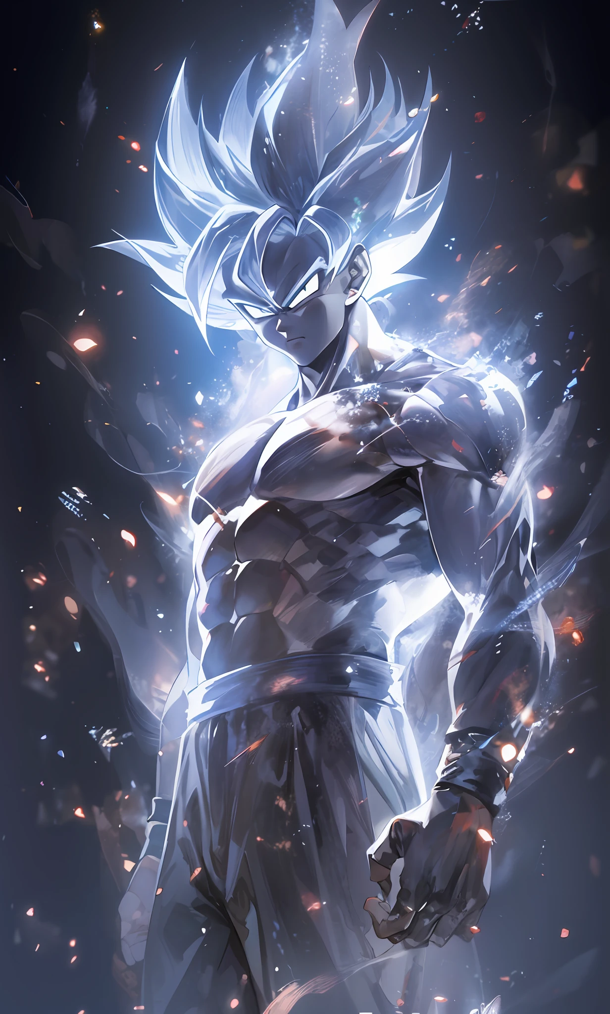 ((melhor, melhor Quality)) Close-up of a person with a corpo muito grande, corpo muito grande, super instintivo, homem de energia épico anime, Papel de parede de mangá 4K, super saiyan azul, wallabies anime, Papel de parede de anime 4K, Papel de parede de anime 8K, Papel de parede de anime 8K, personagem Dragon Ball, Goku, humano goku, Super Saiyajin Goku Retrato altamente detalhado, rosto detalhado, olhos detalhados, Olhos pequenos, expressão séria, olhos ferozes