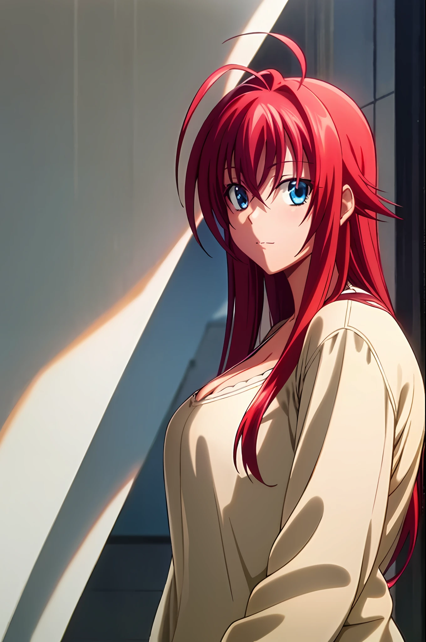 chef-d&#39;œuvre, meilleure qualité, 1fille, cheveux longs, regarder le spectateur, :3, mignon, en plein air, des rues, tir de cow-boy, Gros seins, courbée, (((yeux bleus))),  maquillage gremory, cheveux roux, cheveux d&#39;antenne,  cheveux ondulés, ((beaux yeux détaillés, belle lueur détaillée, beaucoup d&#39;éclat)),