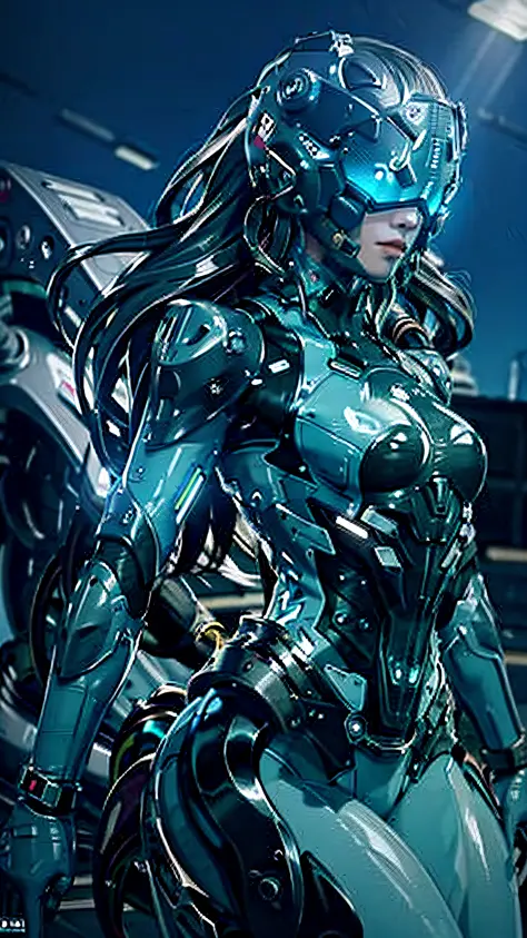 ((best quality)), ((masterpiece)), (highly detailed:1.3), 3d,rfktr_technotrex, beautiful cyberpunk woman with voluminous hair ha...