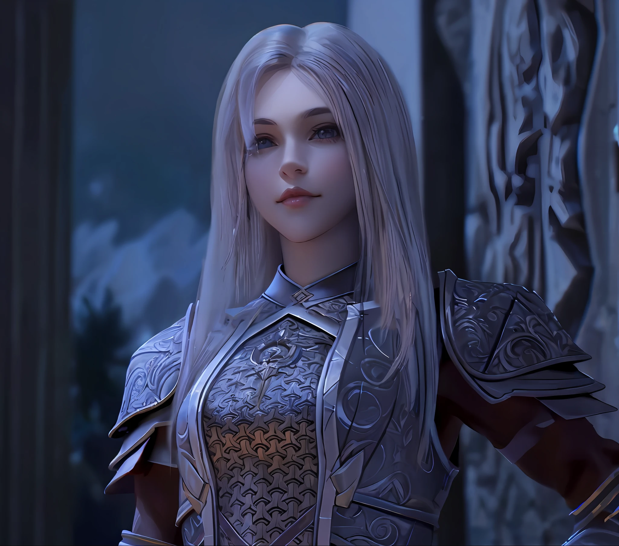 Mujer con armadura de Araf de pie delante de un muro de piedra, personaje elfo con sonrisa, cinemática de los portadores de sombras, Jaina Valiente, Fantasía de detalle 4k, hermosa mujer paladín, wow Fantasía de detalle 4k, retrato de mujer paladín, personaje de fantasía hiperdetallado, de un elfo del anillo antiguo, elfa, del linaje 2