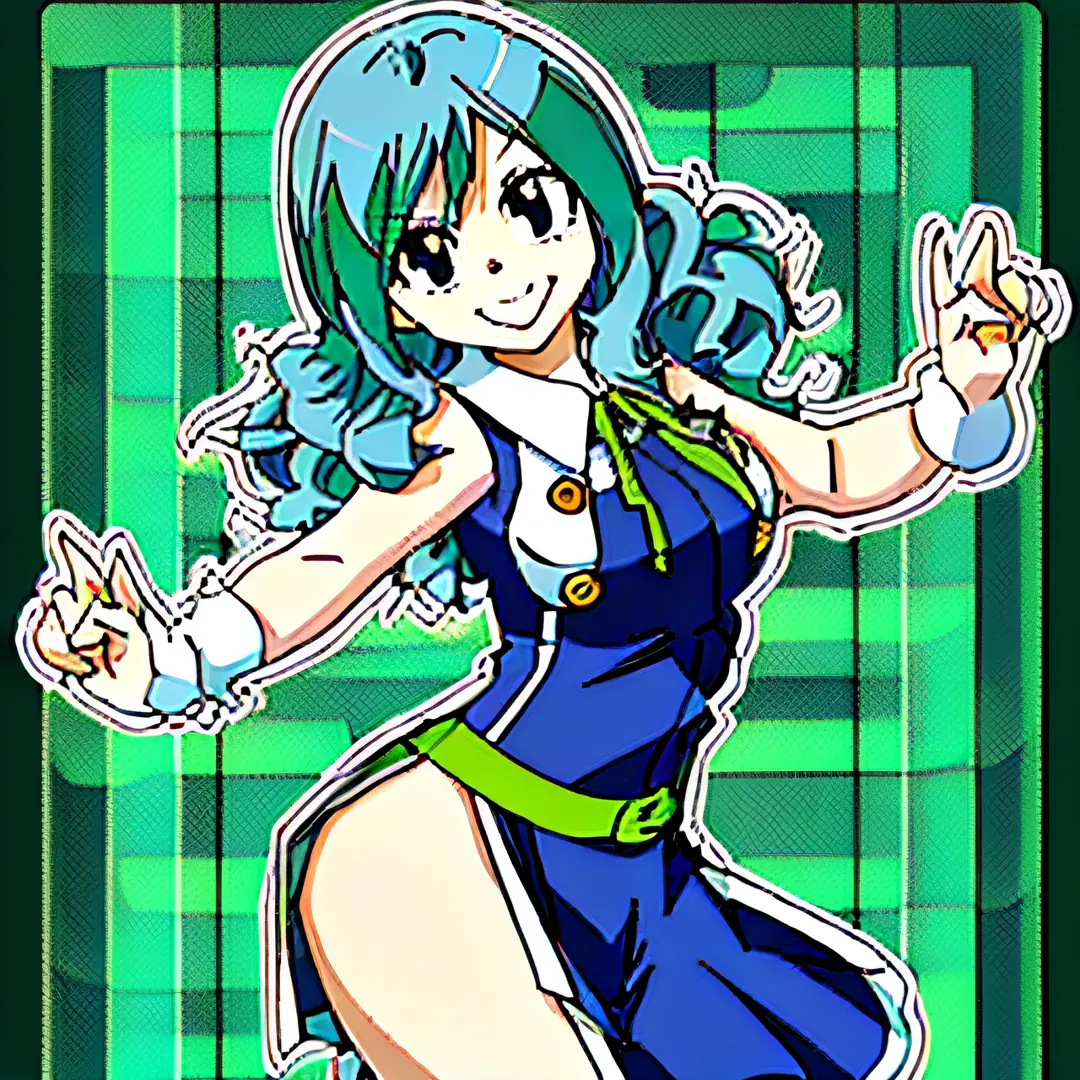 masterpiece,high quality,girl,twin tails,smile, arms and legs, green hair, drawing of woman in sailor suit, anime girl, dancing character, dancer playful cute pose, pretty game cg, --auto