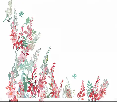 there is a picture of a flower arrangement with red flowers, botanical background, green and red plants, red blooming flowers, fine background proportionate, floral painted backdrop, flower background, japanese related with flowers, red flowers, floral env...