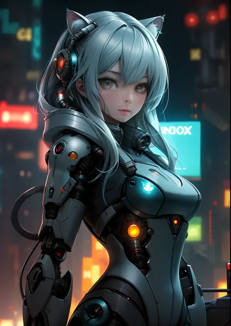 a cute kitten made of metal, robot, cyberpunk style, ((intricate details)), hdr, ((intricate details, super detailed)), cinemati...