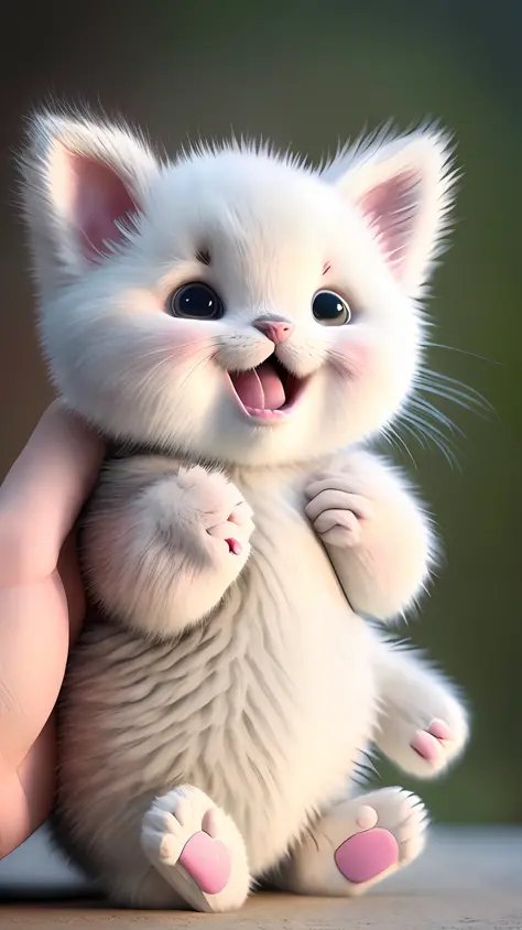 Kitten, realistic, furry animal, little ears, blush, cherry, funny, open mouth, laugh, Morandi color, kitten !!