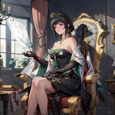 a girl, a golden crown, sitting on the throne, the queen.