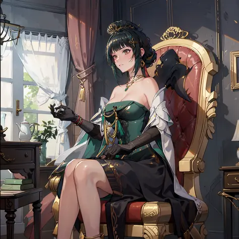 a girl, a golden crown, sitting on the throne, the queen.