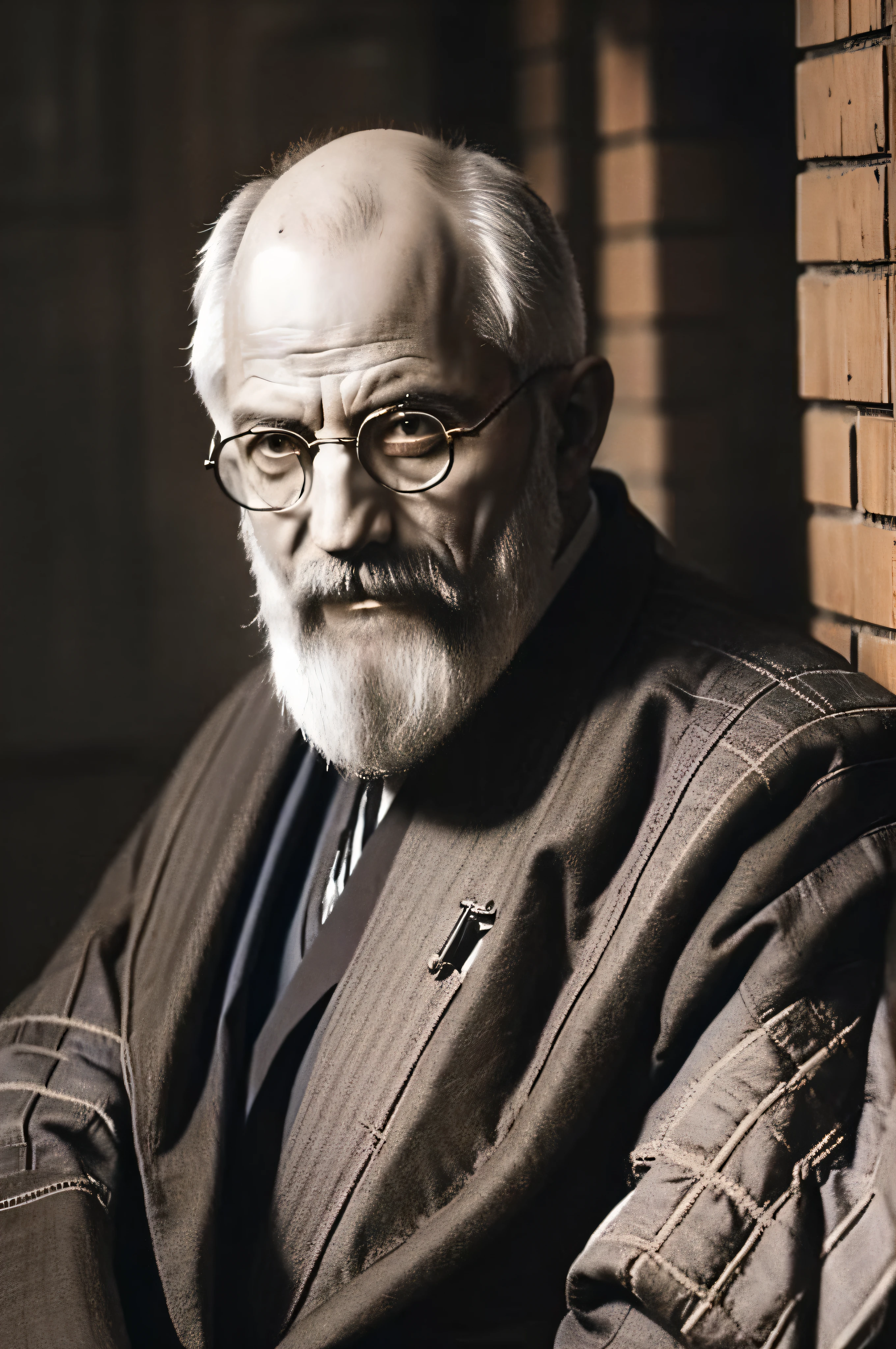 HDR, man, Sigmund Freud, closeup, short hair, gray hair, bald man (psychologist office 1.2), hyperdetailed, cinematic, clear photo, vivid colors, grainy film, science books