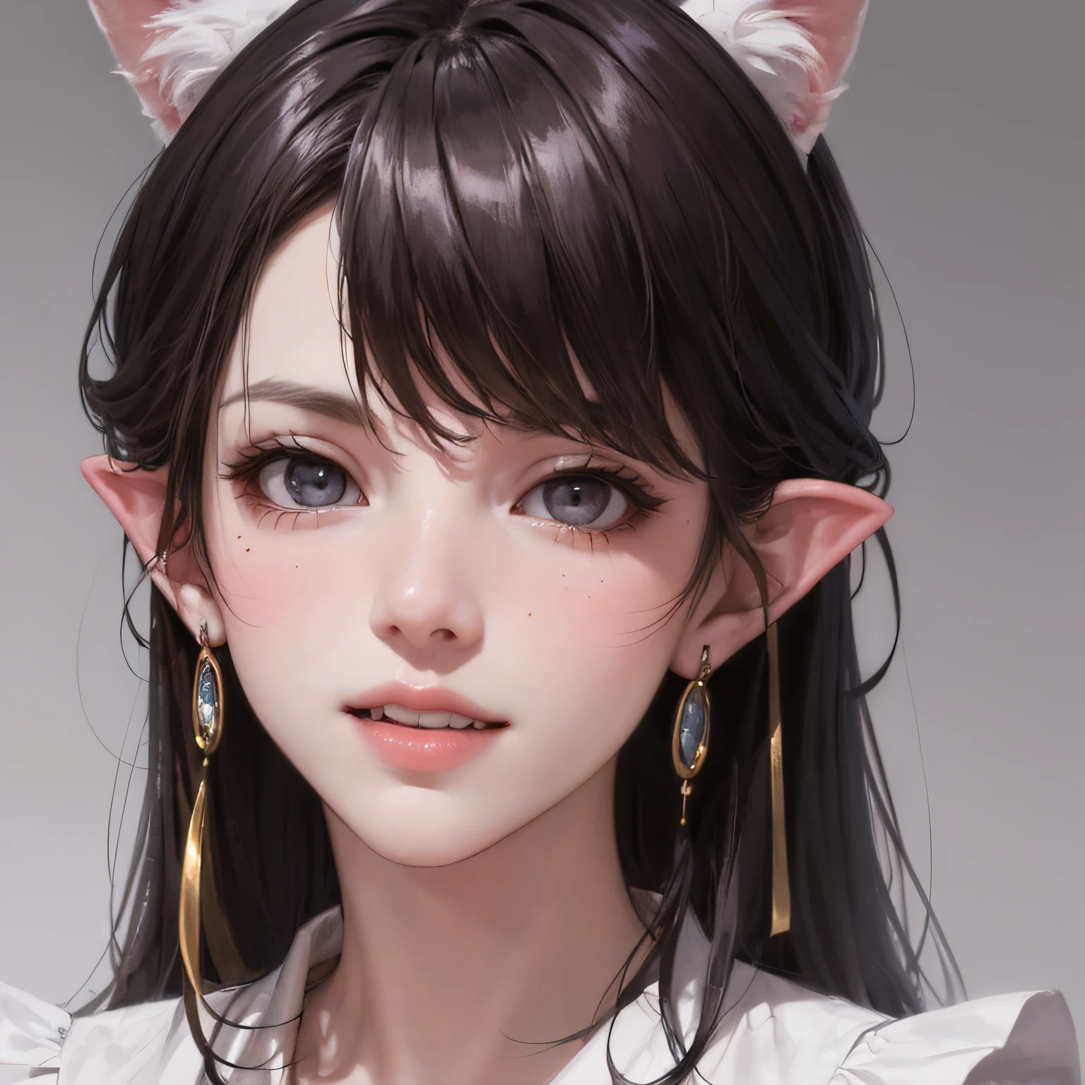 a close up of a woman with long hair wearing ears - SeaArt AI