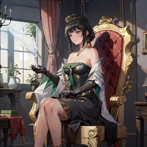 a girl, a golden crown, sitting on the throne, the queen.