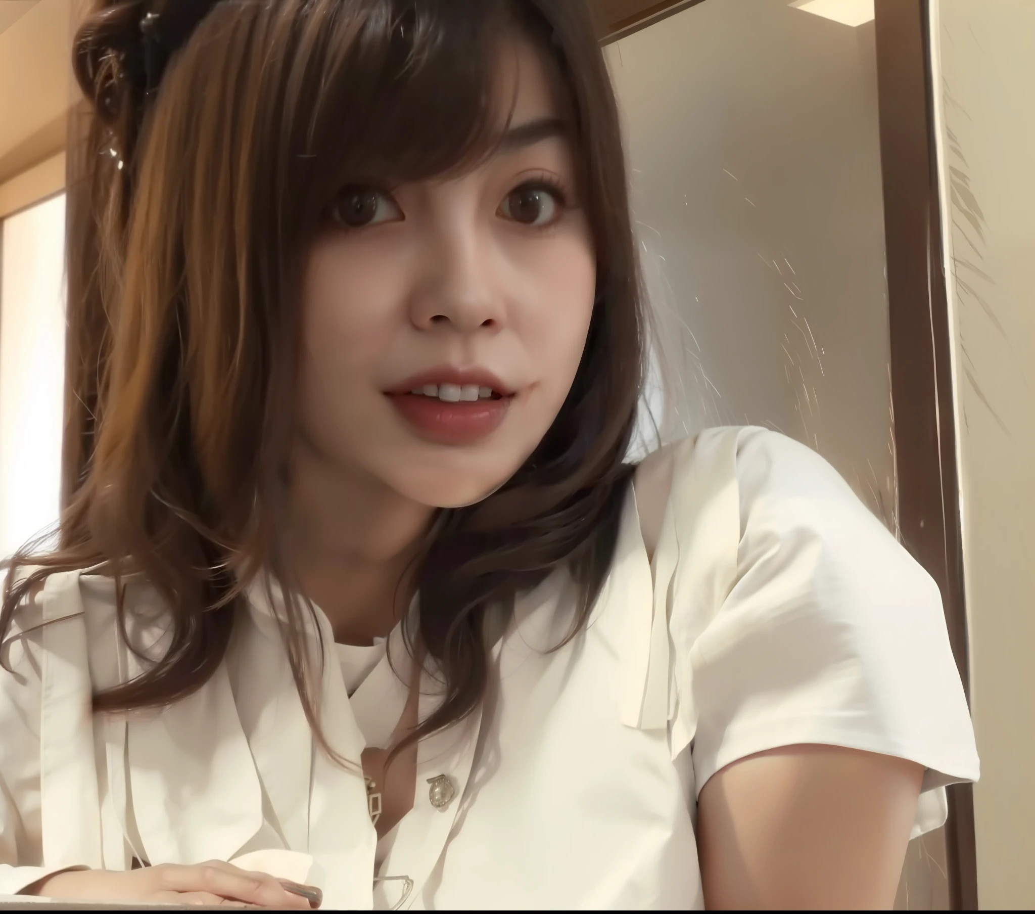 there is a woman with a white shirt and a brown hair, ayaka, 奈良美智, ayami kojima amano, takada akemi, young sensual gravure idol, japanese, chiho, of a youthful japanese girl, けもの, ayami koj ima, of a youthful japanese beauty