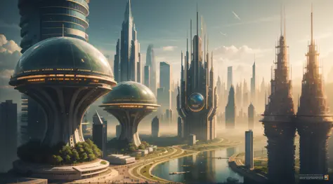 future city year 2500, masterpiece, high quality, highres, 4K