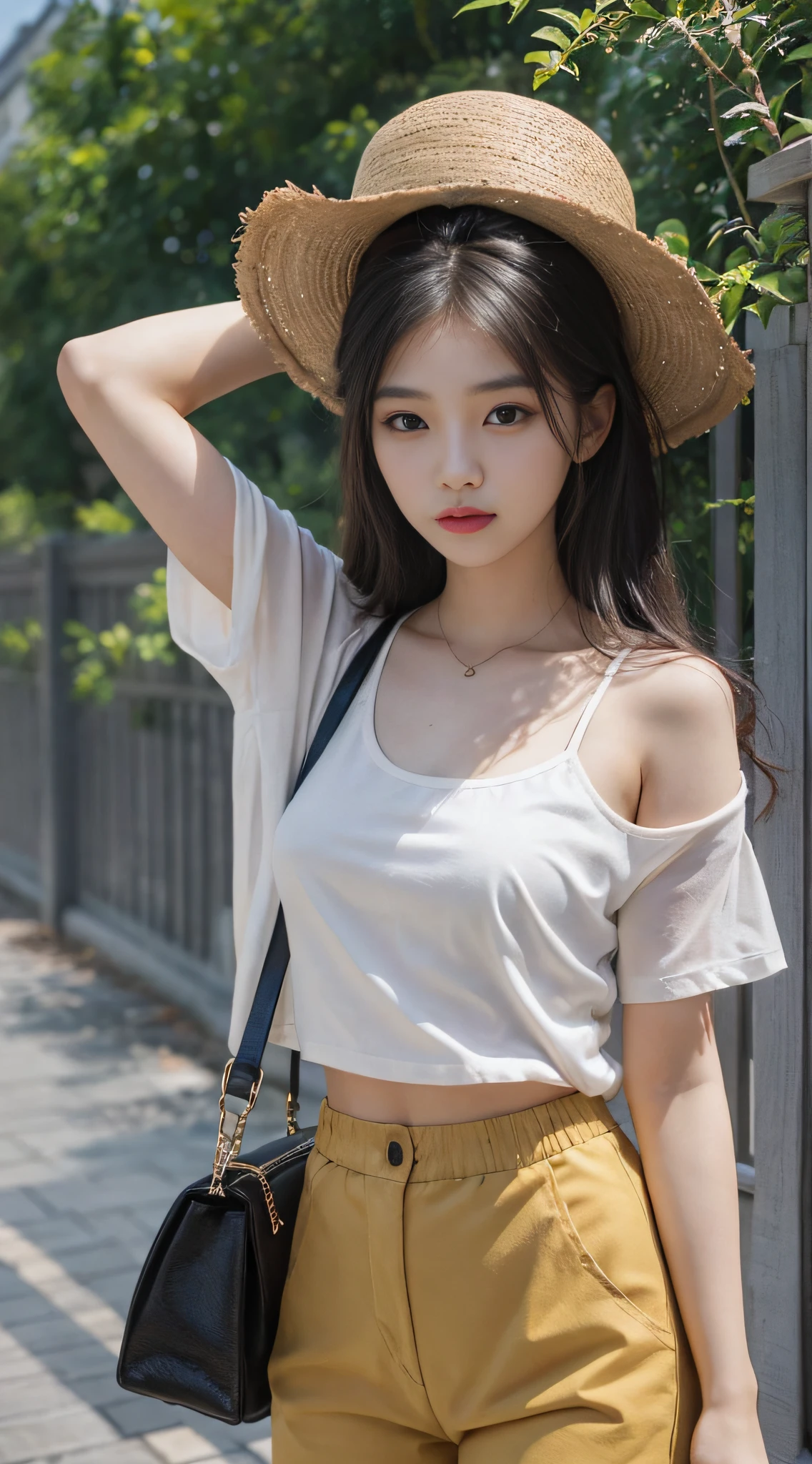 arafed asian woman in a yellow top and tan pants, gorgeous young korean ...