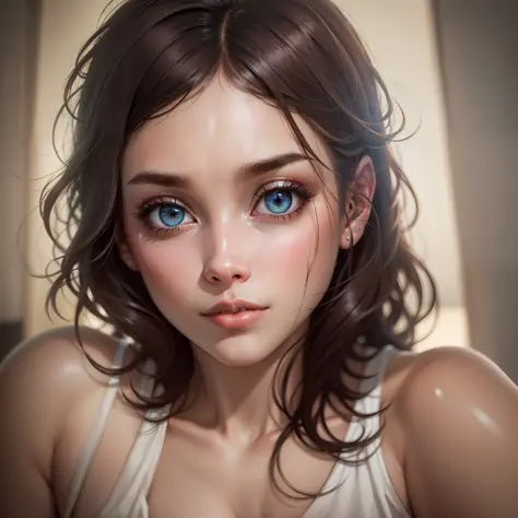 8K, Best Quality, Masterpiece, Ultra High Resolution, (Realism: 1.4), Original Photo, (Realistic Skin Texture: 1.3), (Film Grain: 1.3), (Selfie Angle), 1 Girl, Beautiful Eyes and Face Details, Masterpiece, Best Quality, Close-up, Upper Body, Looking at the...