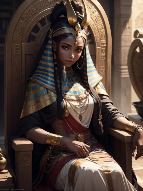 (extremely detailed wallpaper of the CG 8k unit), Egyptian woman, ultra detailed, perfect face, curly dark hair, in the scenery ...