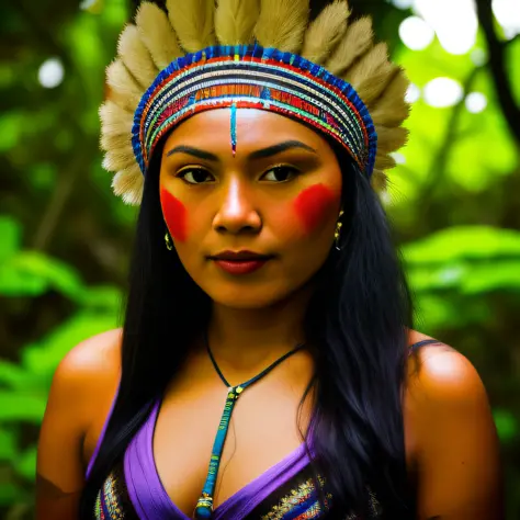 brazilian indigenous woman, portrait, amazon, 90s footage, vcr, vhs, tv news report, daylight, video quality, washed footage, found footage, useful camera,, techno party, psy trance, psychedelic, aya huasca, guerrilla, jungle, betamax, dslr, soft lighting,...