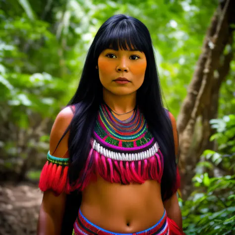 brazilian indigenous woman, portrait, amazon, 90s footage, vcr, vhs, tv news report, daylight, video quality, washed footage, found footage, useful camera, techno party, psy trance, psychedelic, aya huasca, guerrilla, jungle, betamax, dslr, soft lighting, ...