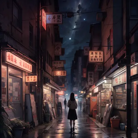 a nostalgic digital painting inspired by the enchanting world of studio ghibli. the artwork depicts a charming, small-town stree...