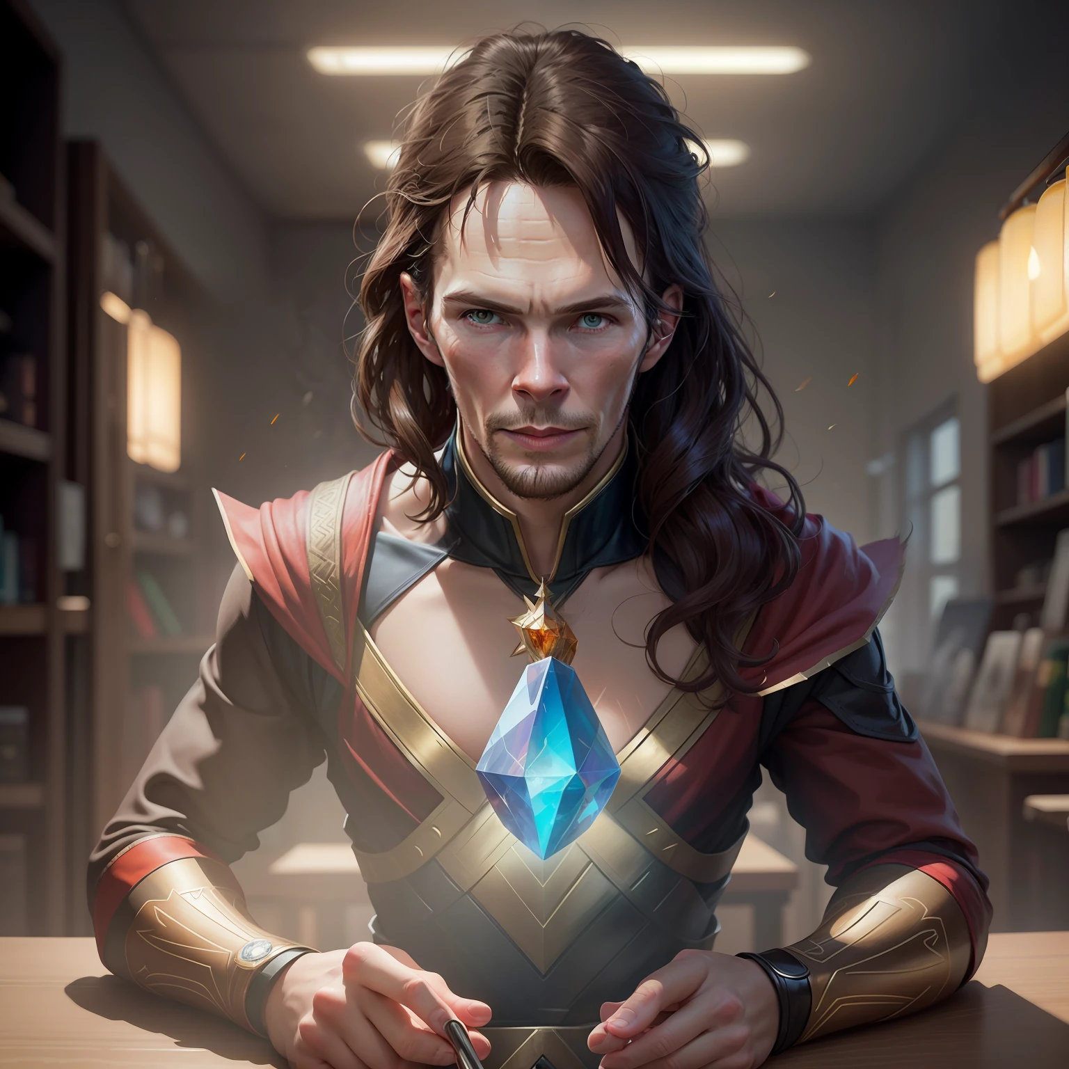 Araffe man in a wizard costume just like Doctor Strange, holding an orange-colored, amber crystal in his hands, Artgerm Benedict Cumberbatch as Dr. Strange, 8K, CGSetivity Masterpiece, Wojtek Fus, Artgerm and WLOP, 8K Stunning Artwork, Extremely detailed ArtGerm, Artgerm and Atey Ghailan