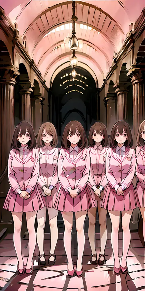 perfect anime illustration, multiple girls, thousands of girls, millions of girls, clones, identical sisters, neat rows of siste...