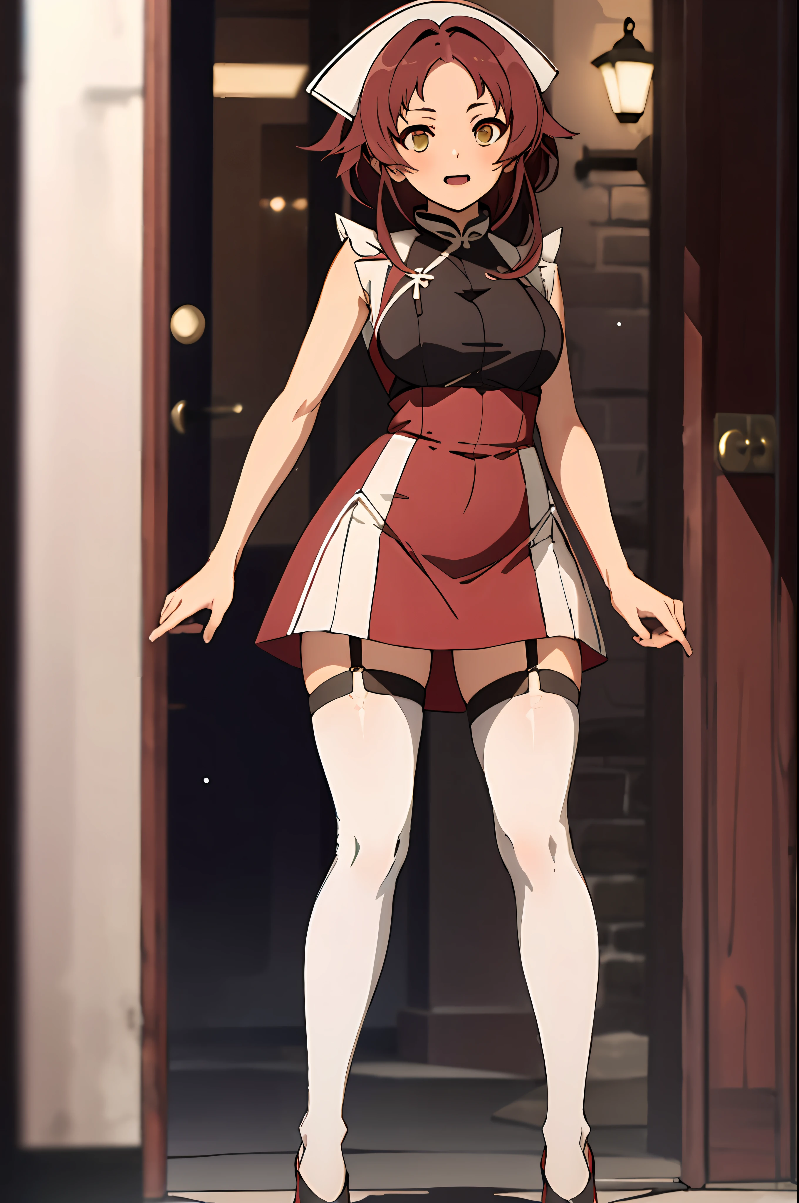 Anime girl in uniform standing in front of a door - SeaArt AI