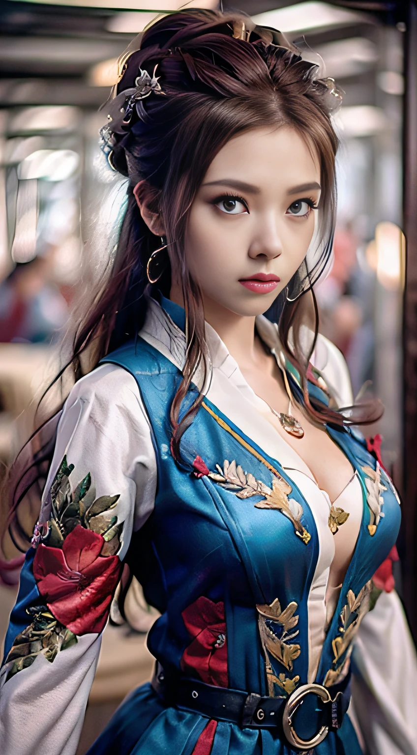 girl, war, special effects, magician, detail, monster, movie lighting, atmospheric perspective, 8k, super detail, high detail, high detail, high quality, high resolution, masterpiece, blue red-green gold silver white pink flashy costume, uninhabited tokyo city shinjuku,