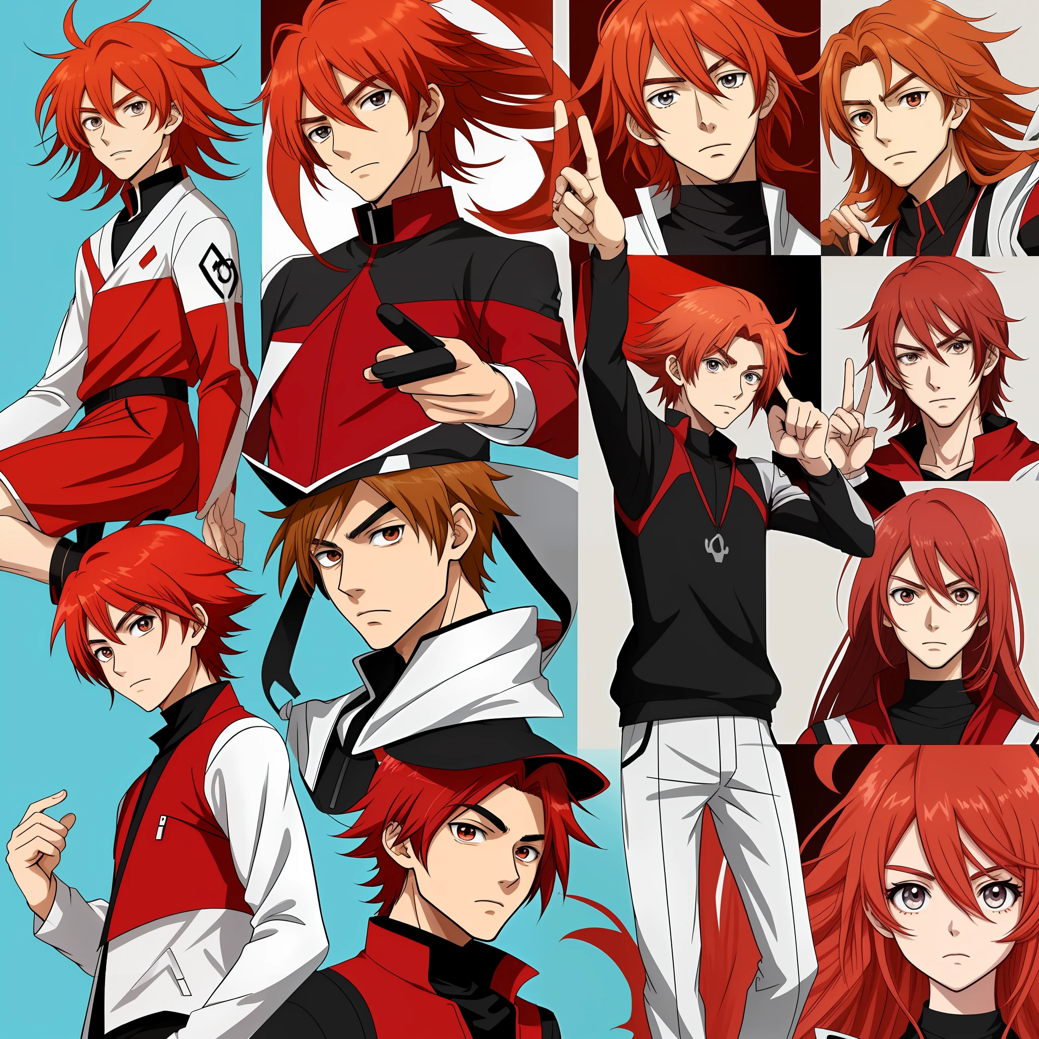 A group of anime characters with red hair and white shirts - SeaArt AI