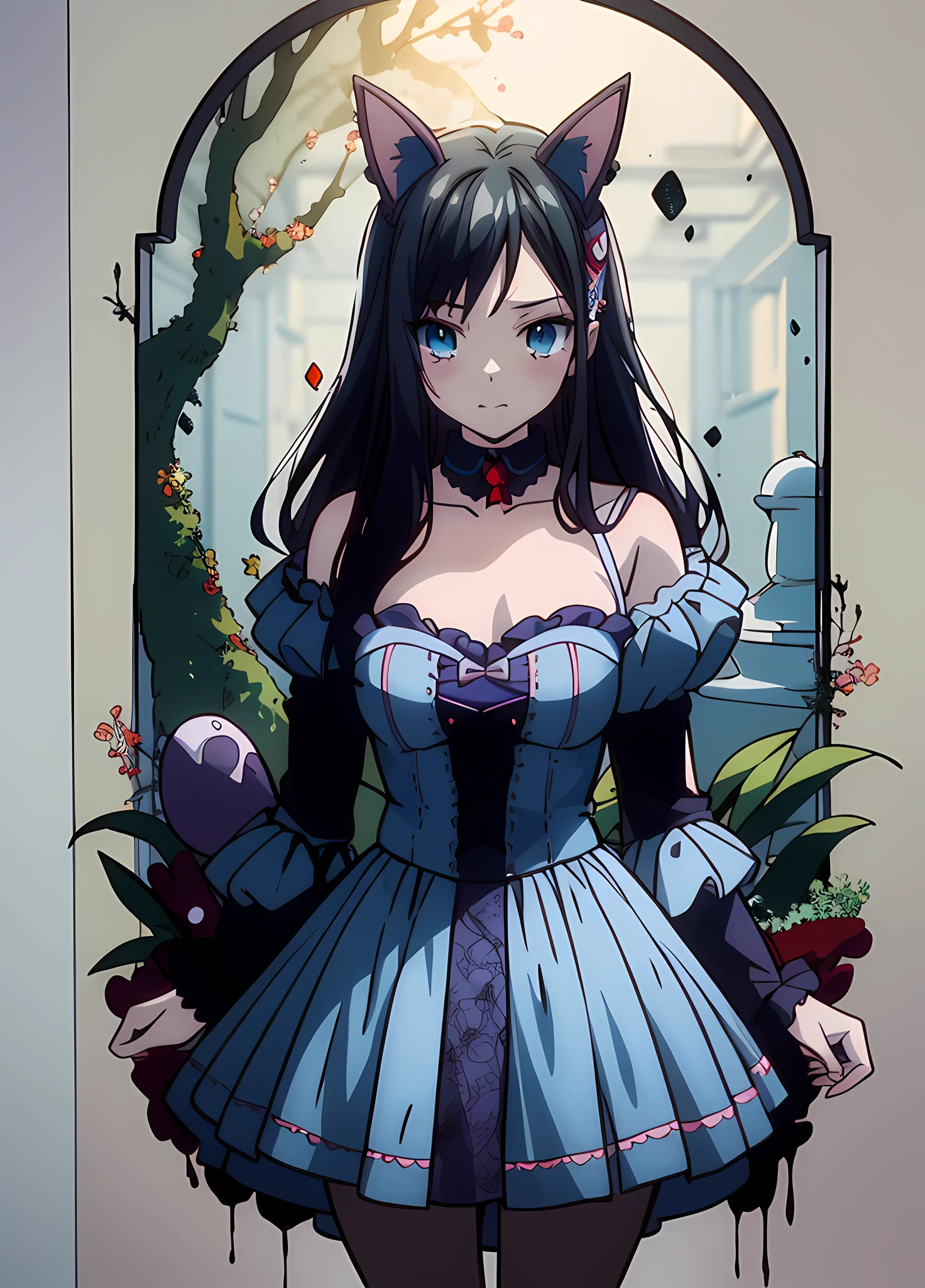 Anime Artwork,Anime Style, Alice in Cyberpunk Wonderland,Cute Face, Alice in Wonderland, Alice, Alice in Wonderland, Portrait of Alice in Wonderland, Fantasy Horror Art, Detailed 4K Horror Art, Like Alice in Wonderland, Alice in Wonderland, The Cheshire Cat with Blue Eyes, Horror Fantasy Art, Alice Goes down the Rabbit Hole